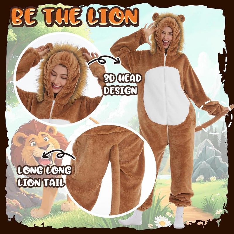 HSCTEK Luxury Double-sided Flannel Fleece Adult Lion Onesies with Hoodie - Image 2